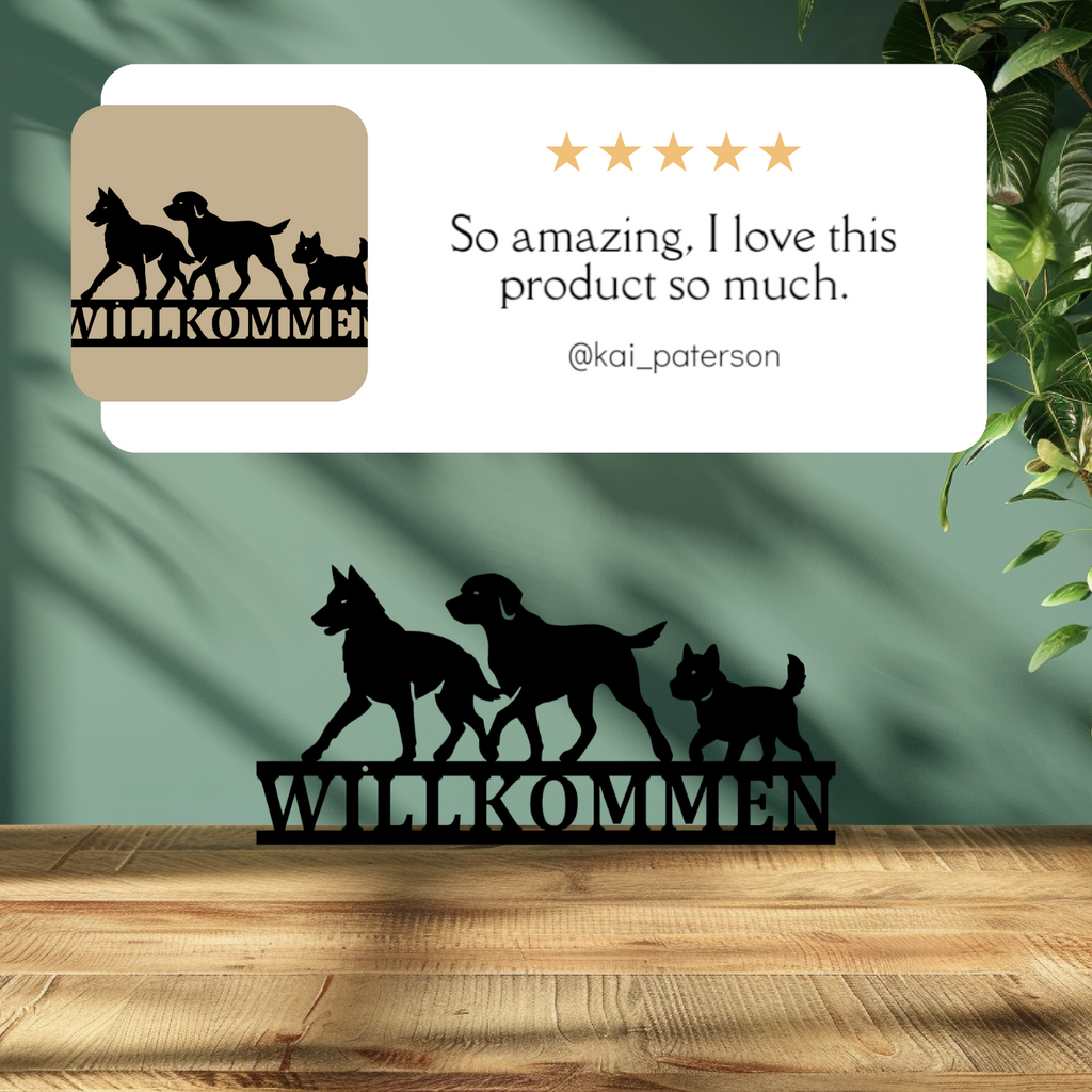 Willkommensschild mit Hunden | Hauseingang | Hauswand | Haustür | Bauernhof | Wohnzimmer | Viele Größen und Farben |