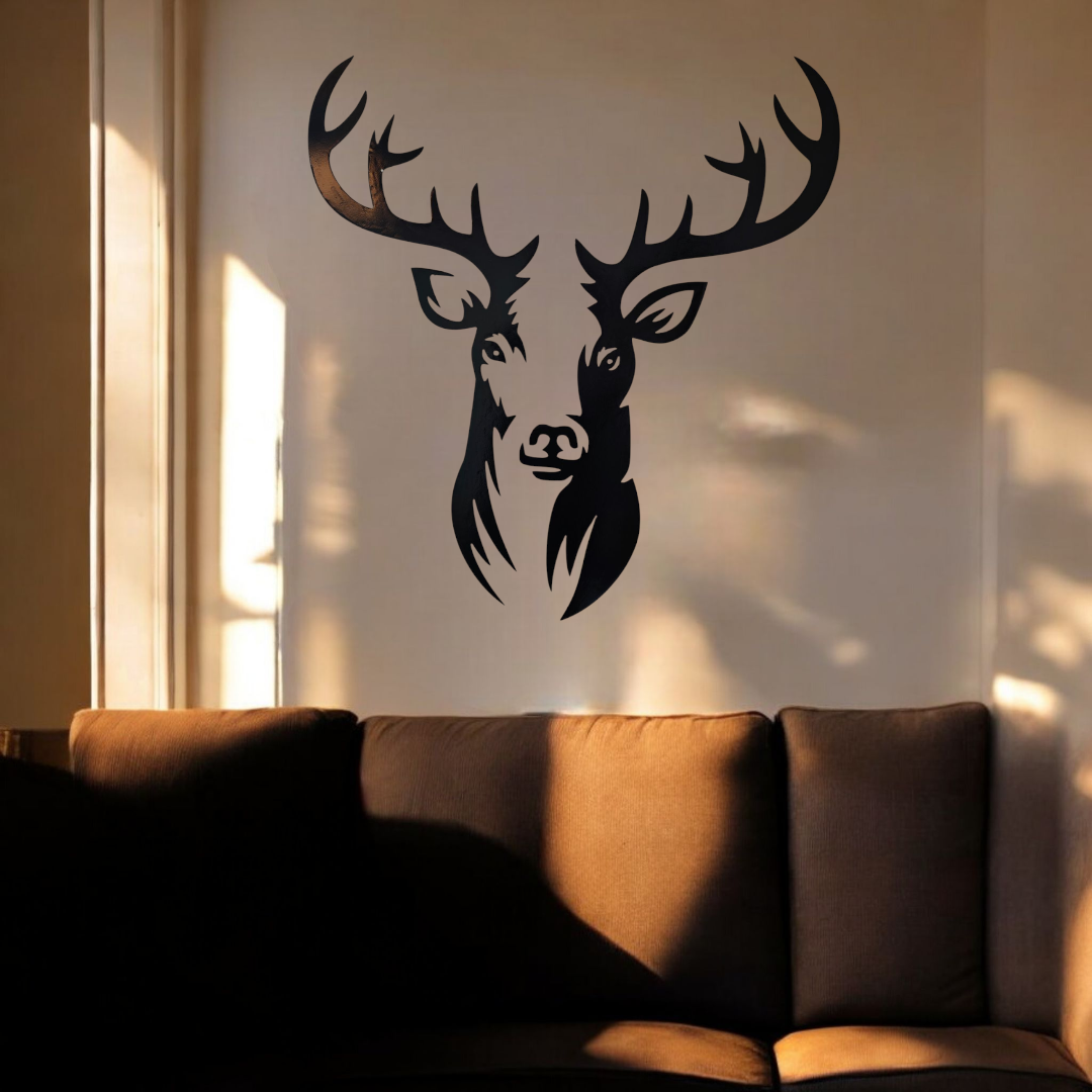 Hirsch Wanddeko Personalisierbare Farbe Wandtattoo Deko  Moderne Silhuetten Kunst Wanddeko Metall Schwarz Tierkopf XXL Wald
