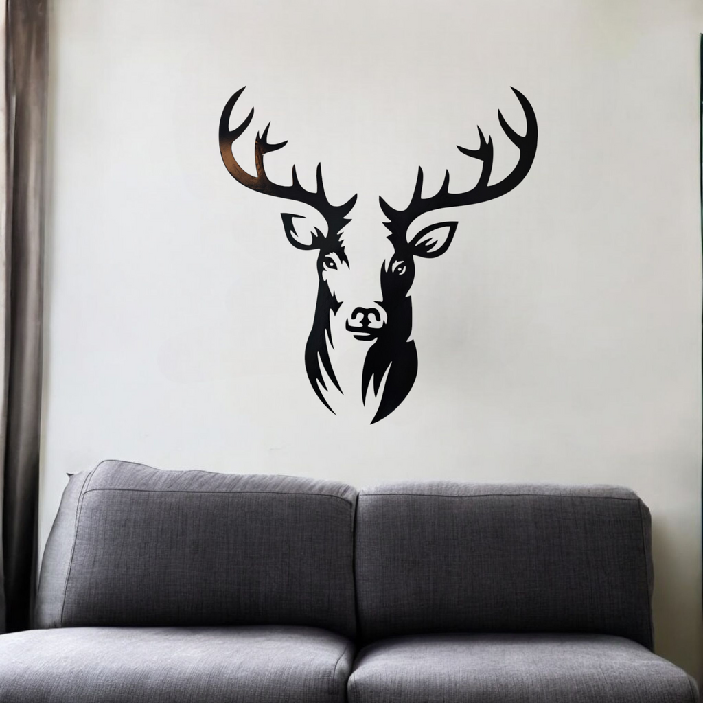Hirsch Wanddeko Personalisierbare Farbe Wandtattoo Deko  Moderne Silhuetten Kunst Wanddeko Metall Schwarz Tierkopf XXL Wald