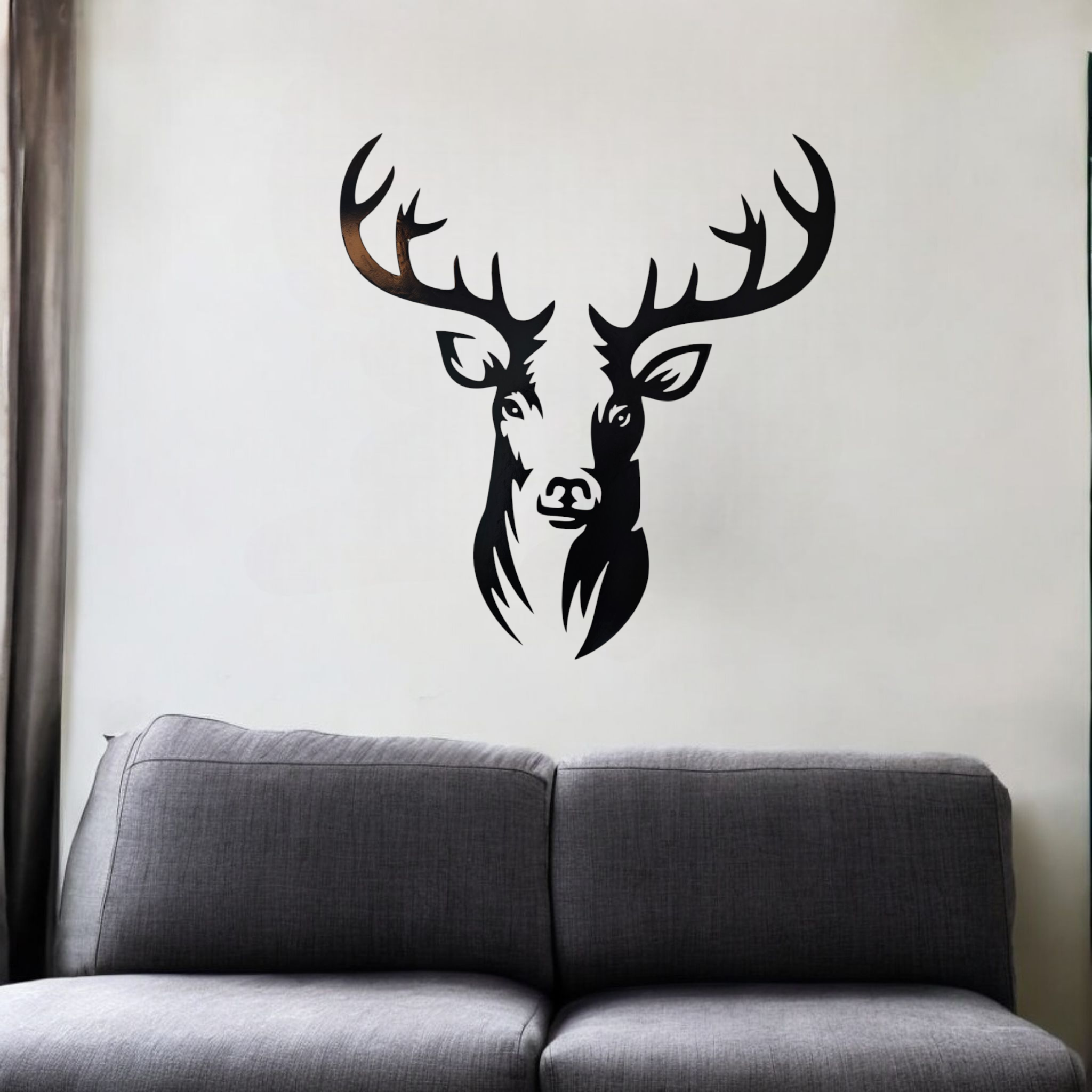 Hirsch Wanddeko Personalisierbare Farbe Wandtattoo Deko  Moderne Silhuetten Kunst Wanddeko Metall Schwarz Tierkopf XXL Wald