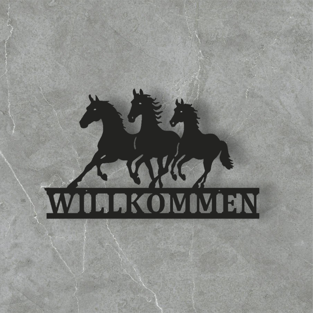 Willkommensschild mit Pferden | Hauseingang | Hauswand | Pferdestall | Bauernhof | Pferdehof | Viele Größen und Farben |