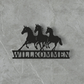 Willkommensschild mit Pferden | Hauseingang | Hauswand | Pferdestall | Bauernhof | Pferdehof | Viele Größen und Farben |