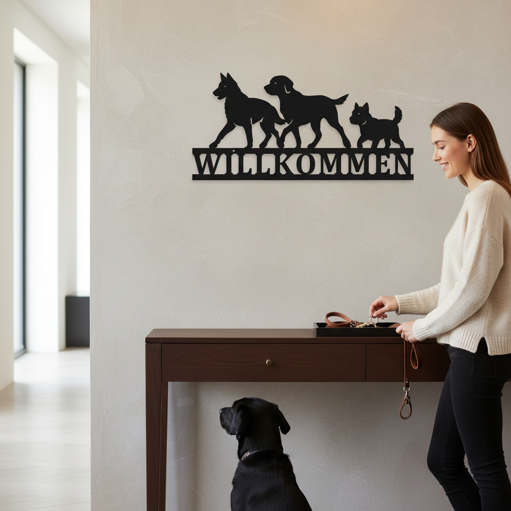 Willkommensschild mit Hunden | Hauseingang | Hauswand | Haustür | Bauernhof | Wohnzimmer | Viele Größen und Farben |