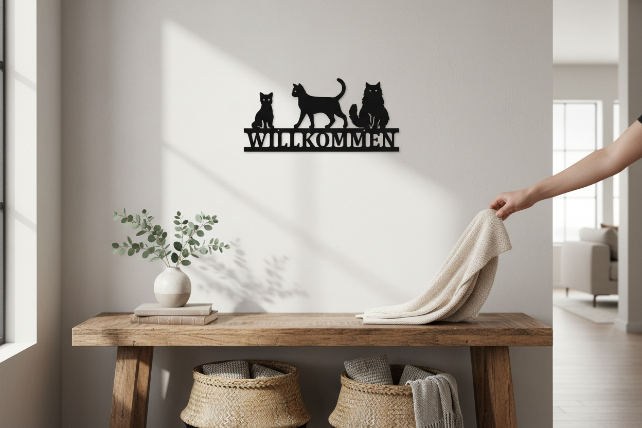 Willkommensschild mit Katzen | Hauseingang | Hauswand | Haustür | Bauernhof | Wohnzimmer | Viele Größen und Farben |