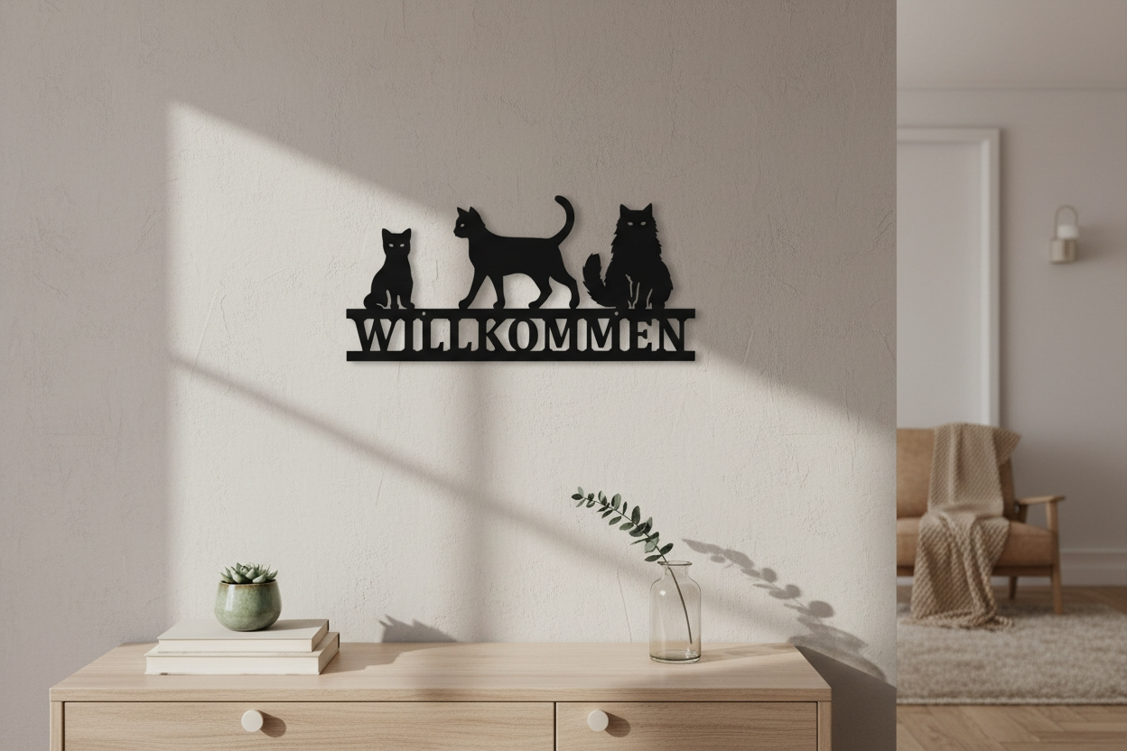 Willkommensschild mit Katzen | Hauseingang | Hauswand | Haustür | Bauernhof | Wohnzimmer | Viele Größen und Farben |