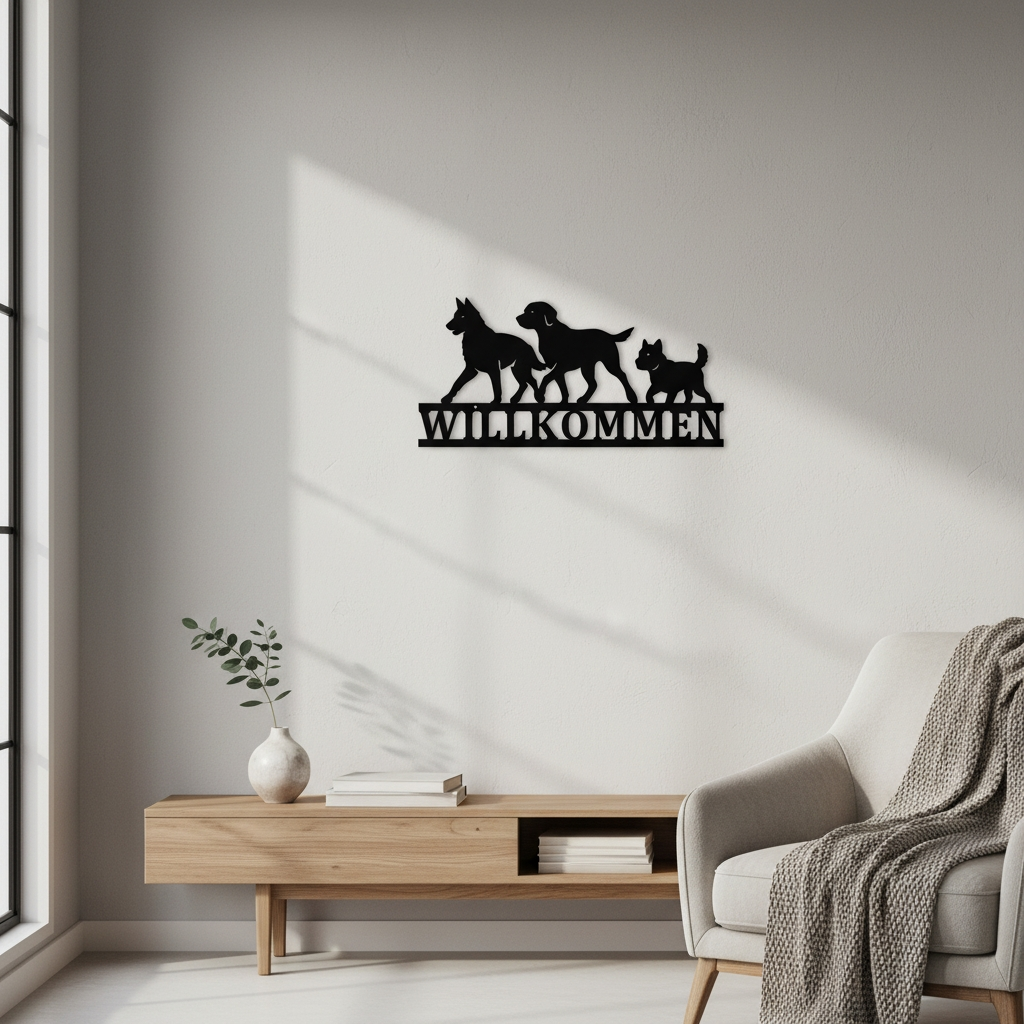 Willkommensschild mit Hunden | Hauseingang | Hauswand | Haustür | Bauernhof | Wohnzimmer | Viele Größen und Farben |