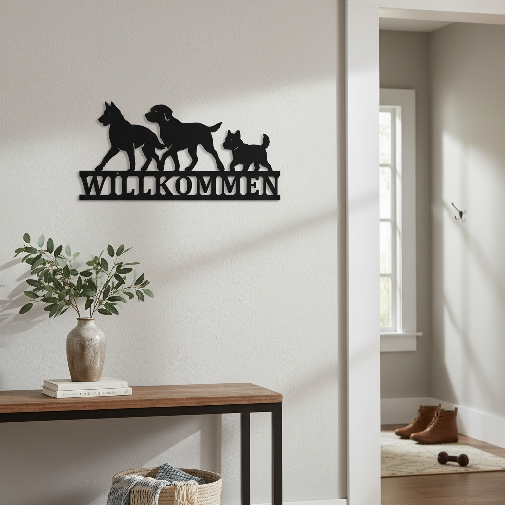 Willkommensschild mit Hunden | Hauseingang | Hauswand | Haustür | Bauernhof | Wohnzimmer | Viele Größen und Farben |