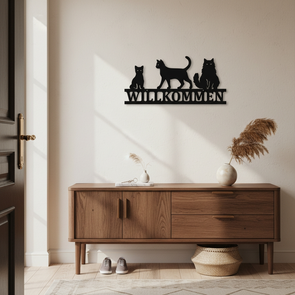 Willkommensschild mit Katzen | Hauseingang | Hauswand | Haustür | Bauernhof | Wohnzimmer | Viele Größen und Farben |