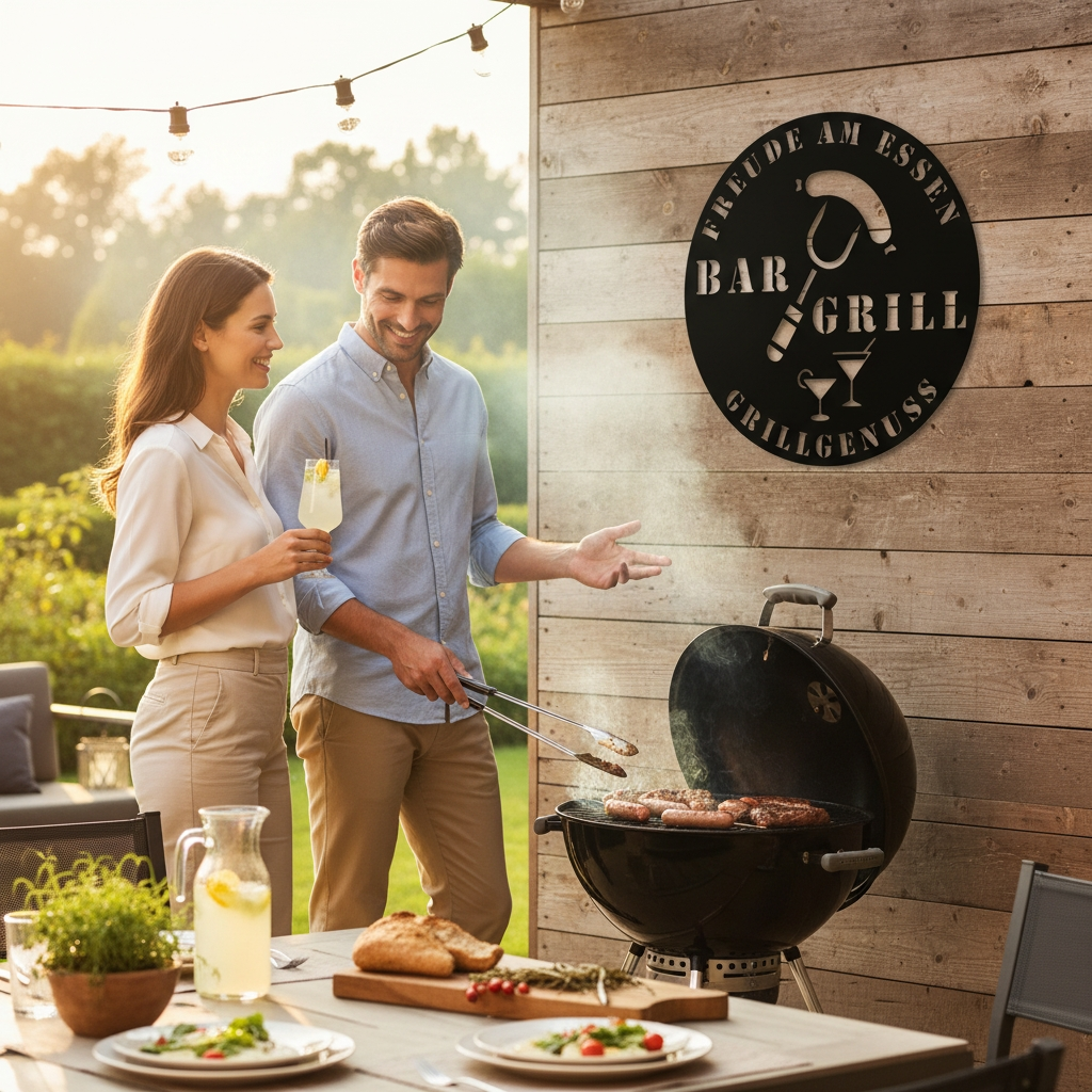 Personalisiertes Grill und Bar Metallschild aus Stahl – individuelles Wandschild für Grillplatz, Garten und Outdoor-Küche