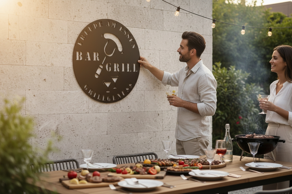 Personalisiertes Grill und Bar Metallschild aus Stahl – individuelles Wandschild für Grillplatz, Garten und Outdoor-Küche