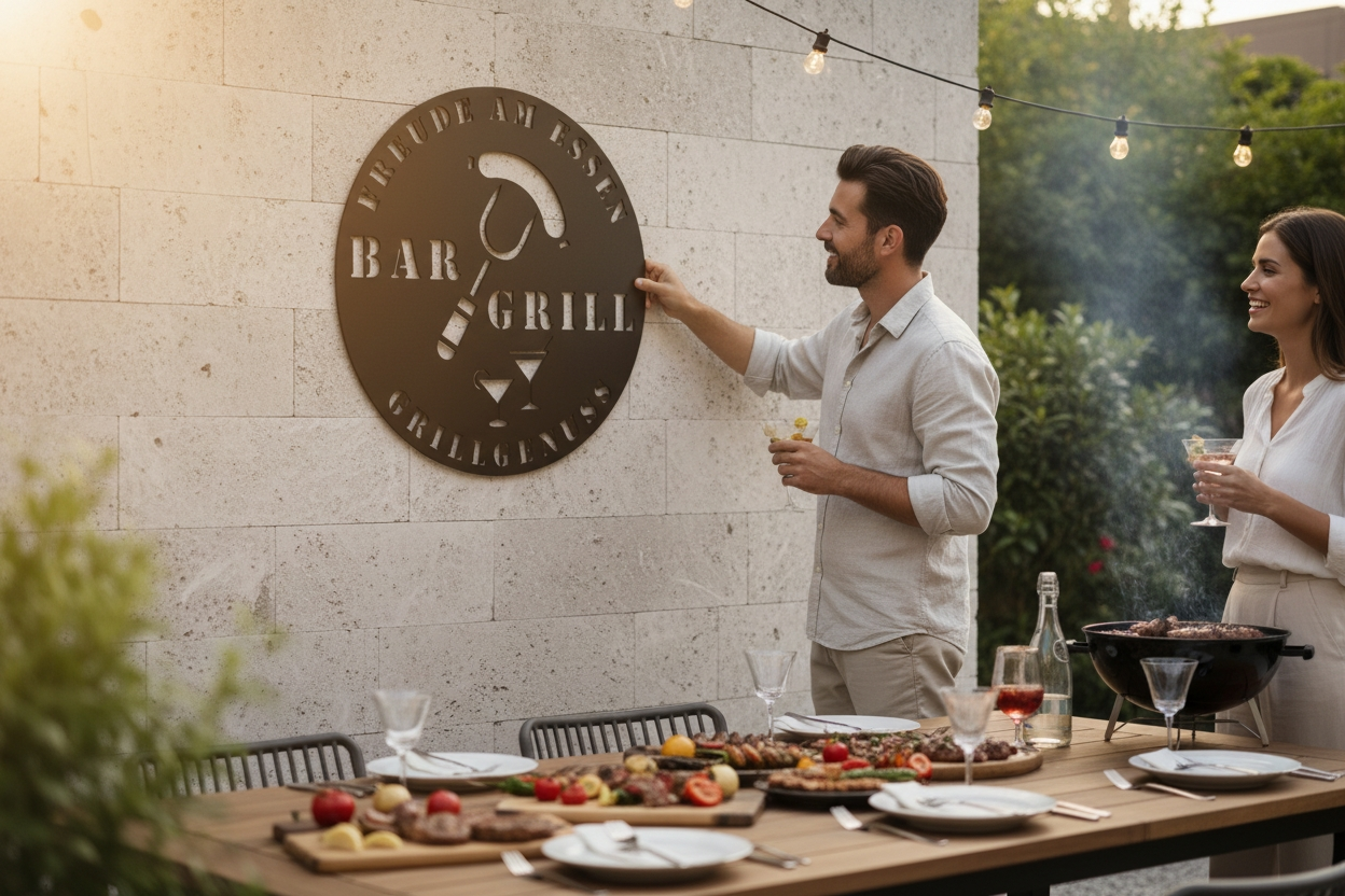 Personalisiertes Grill und Bar Metallschild aus Stahl – individuelles Wandschild für Grillplatz, Garten und Outdoor-Küche