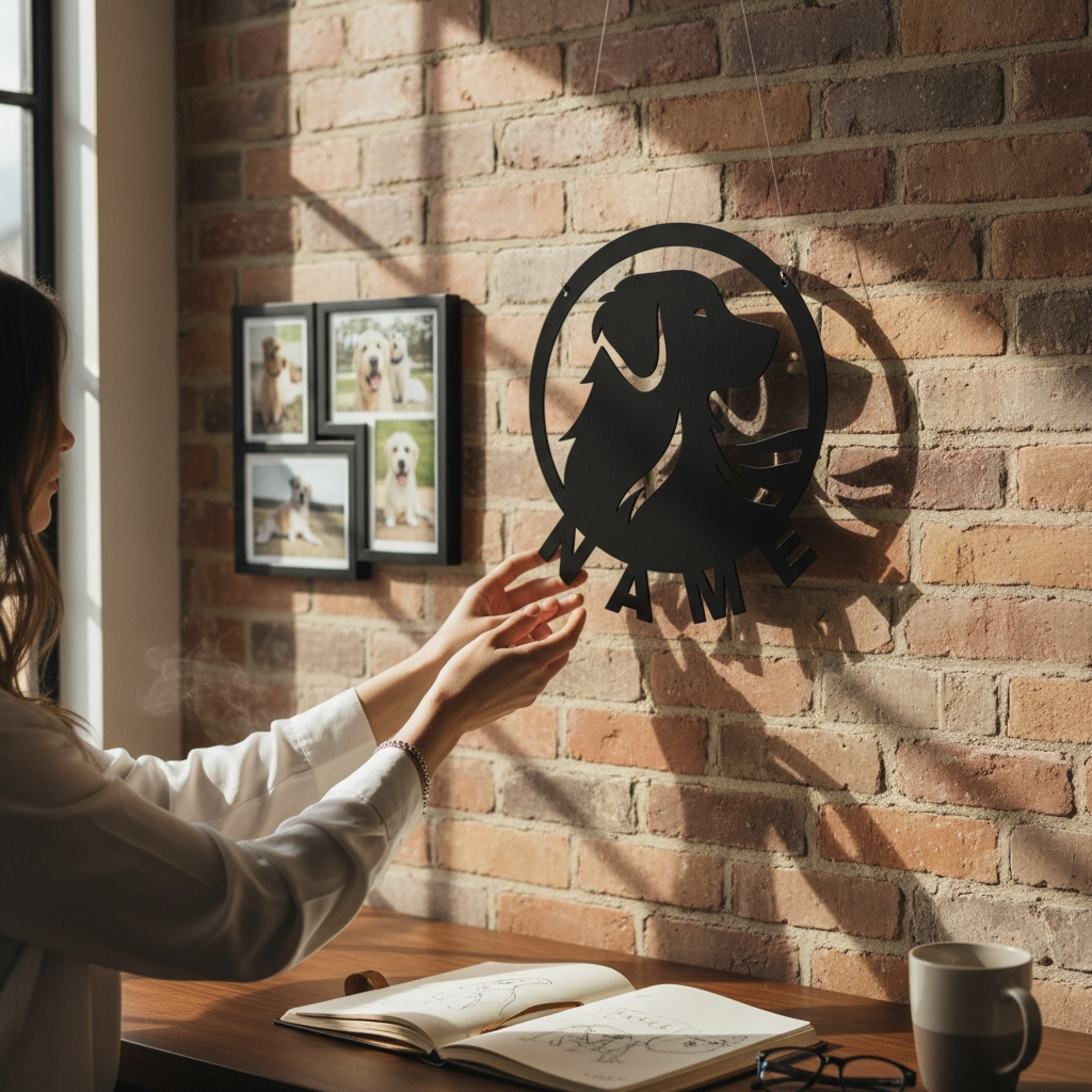 Metall Wandschild Hund – Hunde Kopf Silhouette im Kreis – Moderne Wanddeko aus Metall – Geschenk für Hundeliebhaber