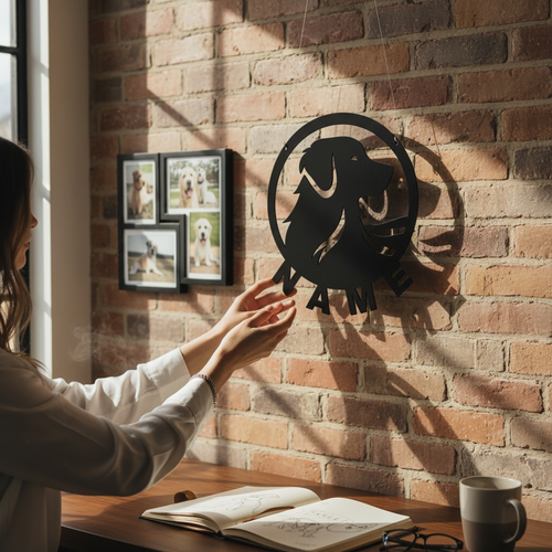 Metall Wandschild Hund – Hunde Kopf Silhouette im Kreis – Moderne Wanddeko aus Metall – Geschenk für Hundeliebhaber