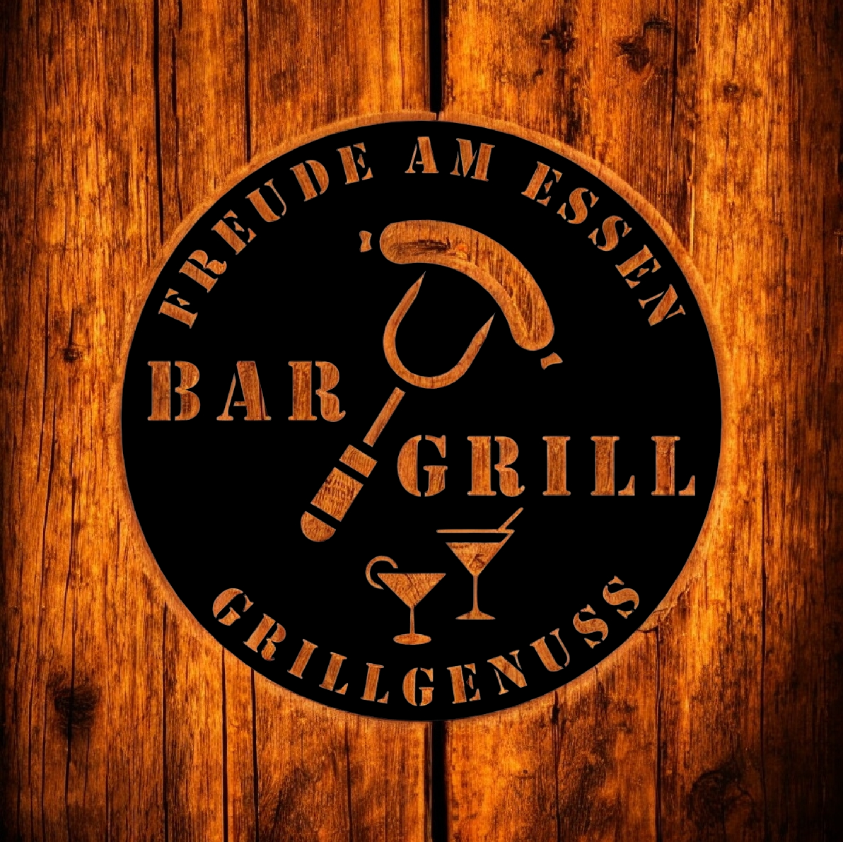 Personalisiertes Grill und Bar Metallschild aus Stahl – individuelles Wandschild für Grillplatz, Garten und Outdoor-Küche
