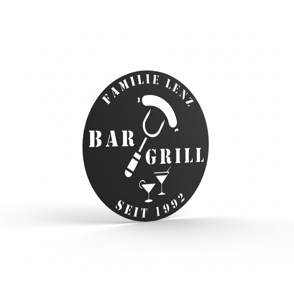 Personalisiertes Grill und Bar Metallschild aus Stahl – individuelles Wandschild für Grillplatz, Garten und Outdoor-Küche