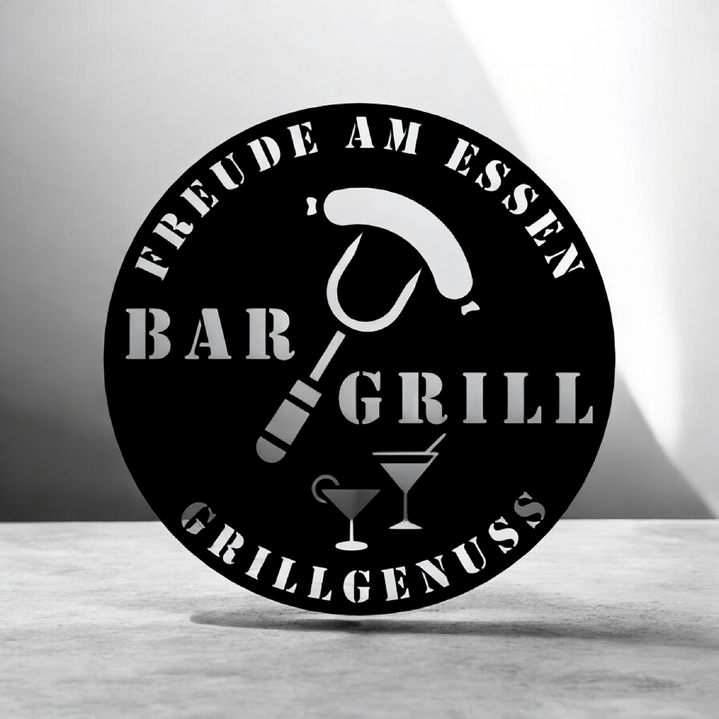 Personalisiertes Grill und Bar Metallschild aus Stahl – individuelles Wandschild für Grillplatz, Garten und Outdoor-Küche
