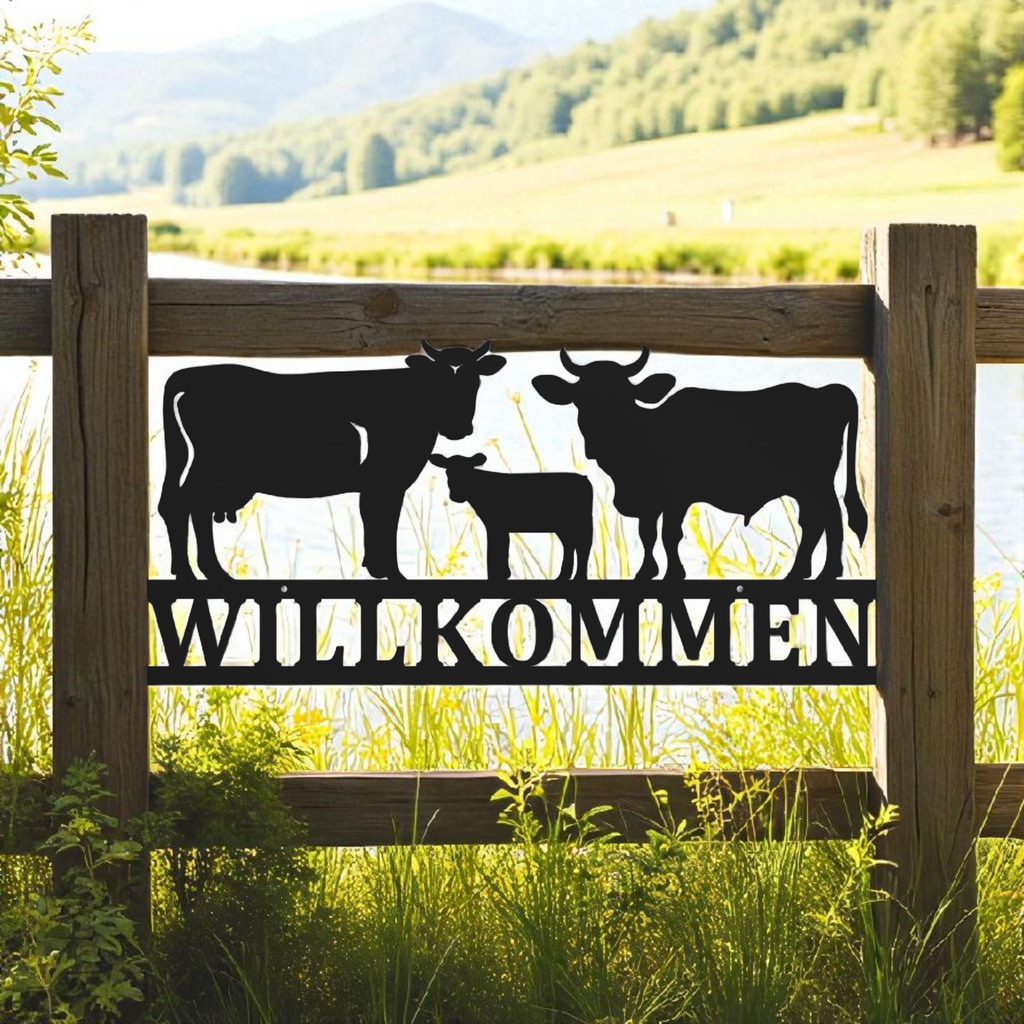 Willkommensschild mit Kühe | Hauseingang | Hauswand | Kuhstall | Bauernhof | Pferdehof | Viele Größen und Farben |