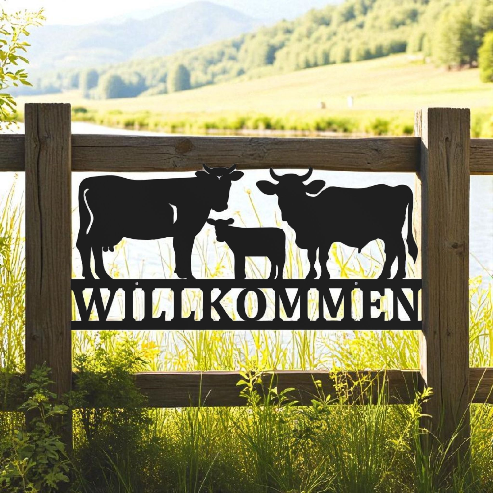 Willkommensschild mit Kühe | Hauseingang | Hauswand | Kuhstall | Bauernhof | Pferdehof | Viele Größen und Farben |