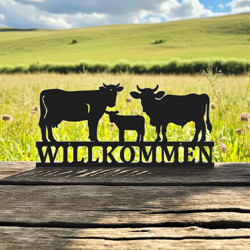 Willkommensschild mit Kühe | Hauseingang | Hauswand | Kuhstall | Bauernhof | Pferdehof | Viele Größen und Farben |