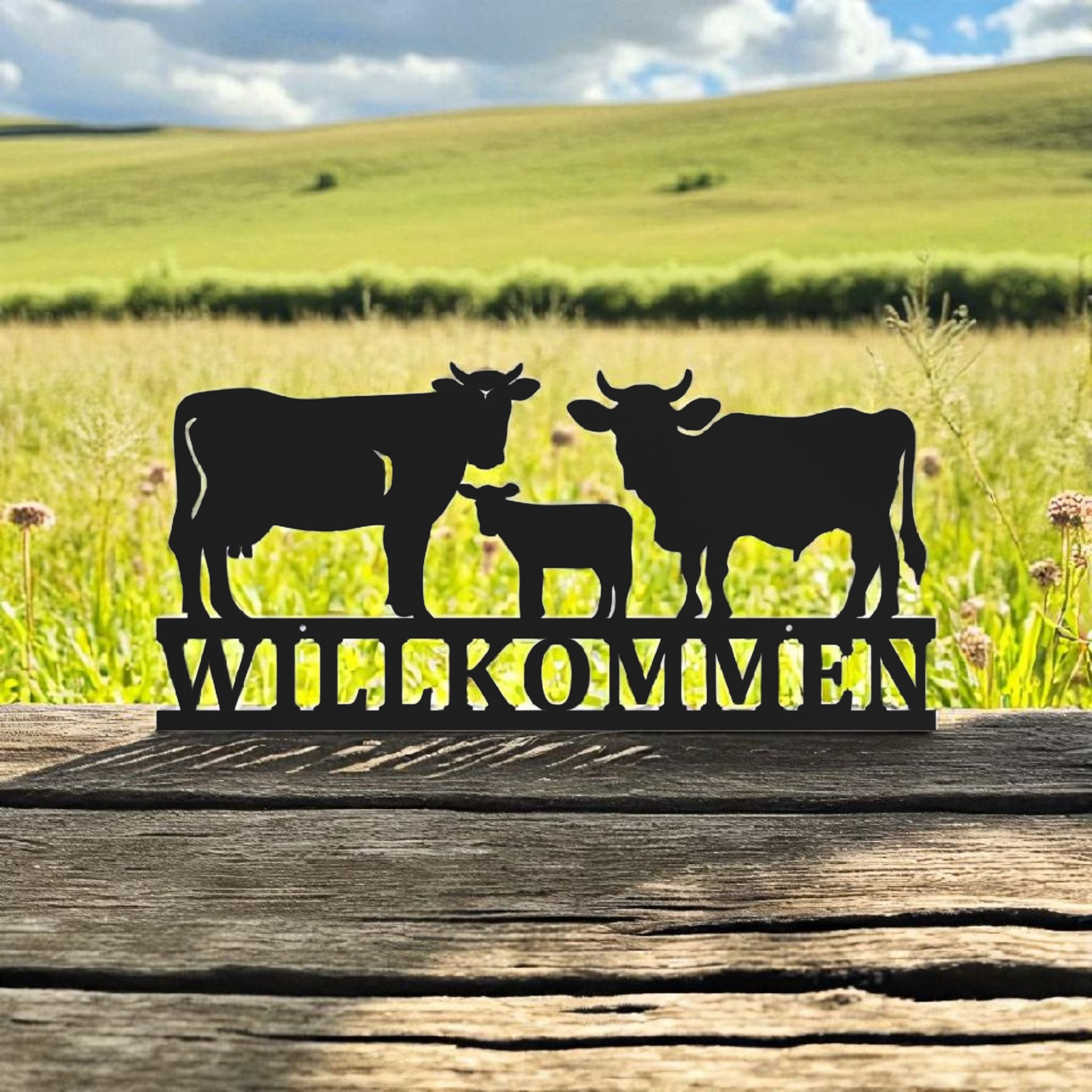 Willkommensschild mit Kühe | Hauseingang | Hauswand | Kuhstall | Bauernhof | Pferdehof | Viele Größen und Farben |