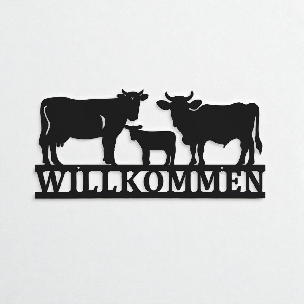 Willkommensschild mit Kühe | Hauseingang | Hauswand | Kuhstall | Bauernhof | Pferdehof | Viele Größen und Farben |